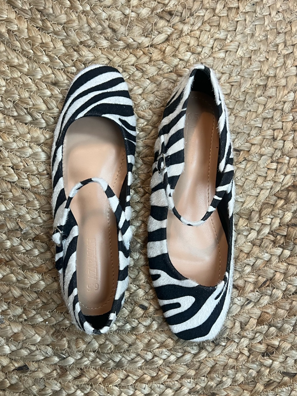 Zebra Print Mary Jane Flats - Black & White - Picture 3 of 9